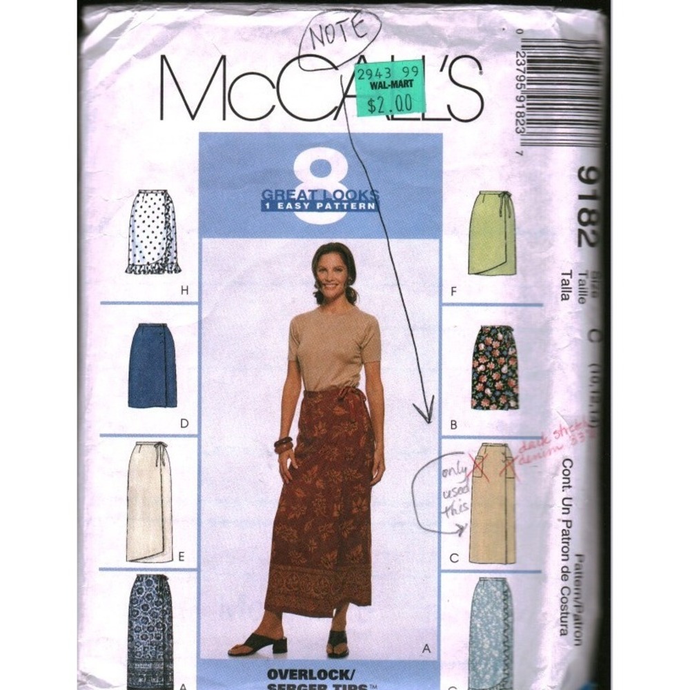 McCall's 9182 Misses Wrap Skirt Sewing Pattern 8 Looks Size 10 12 CUT